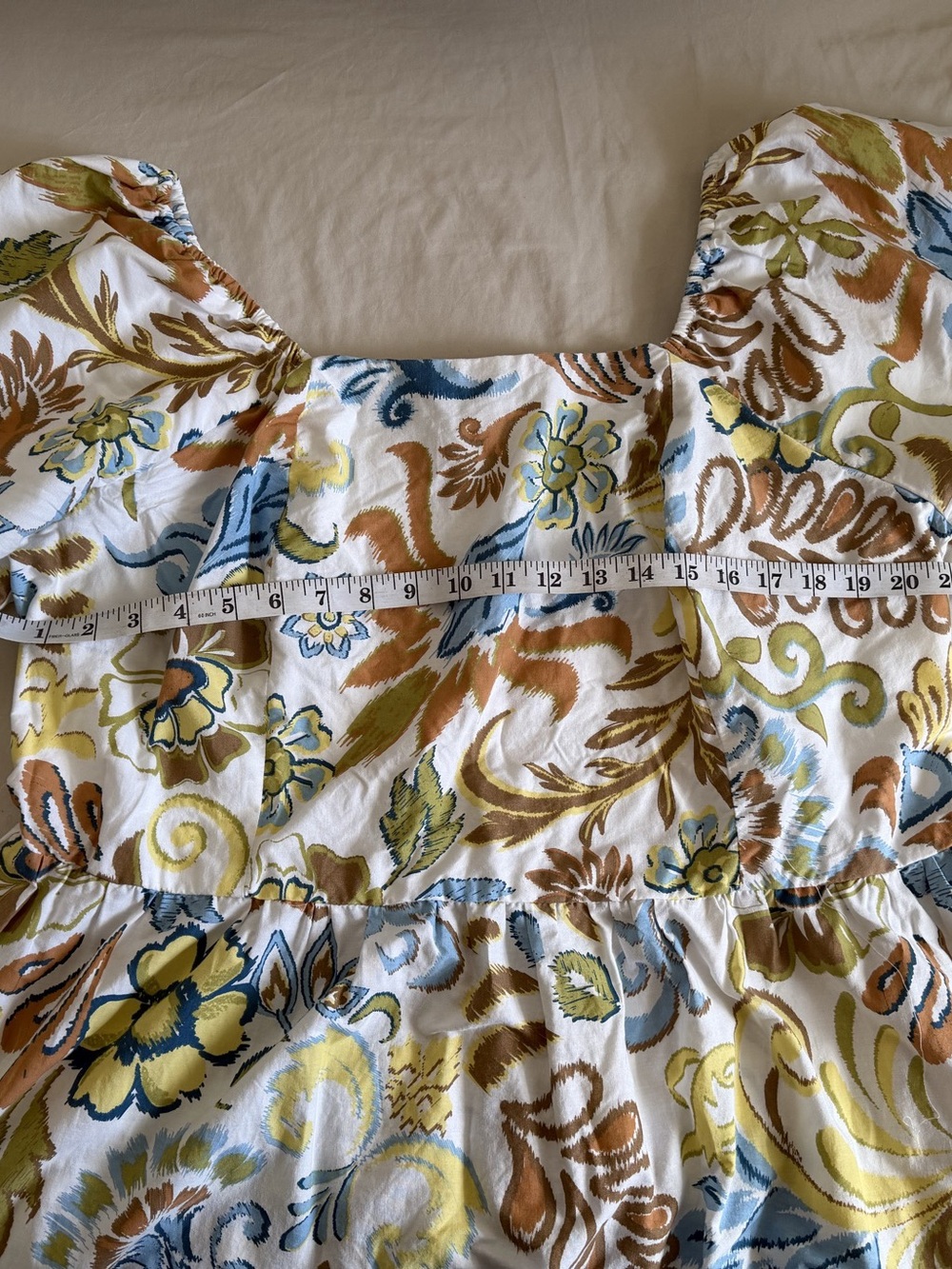 Floral Puff Sleeve Maxi Dress in White & Blue Like New - Picture 3 of 4